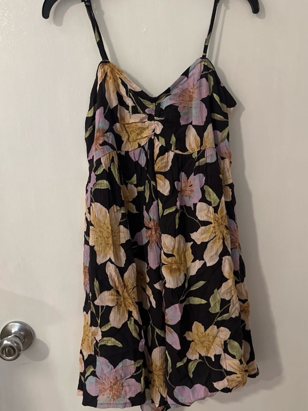 Billabong Black Floral Midi Dress with Yellow & Lavender Accents